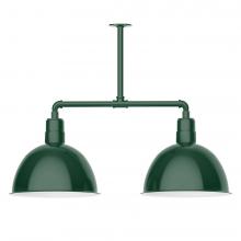 Montclair Light Works MSD117-42-T48-L13 - 16" Deep Bowl shade, 2-light LED Stem Hung Pendant, Forest Green