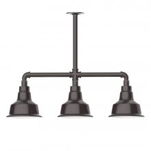 Montclair Light Works MSK180-51-T36-L10 - 8" Warehouse shade, 3-light LED Stem Hung Pendant, Architectural Bronze