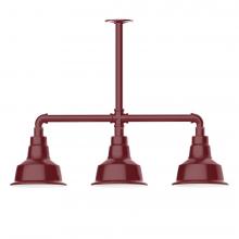 Montclair Light Works MSK180-55-L10 - 8" Warehouse shade, 3-light LED Stem Hung Pendant, Barn Red