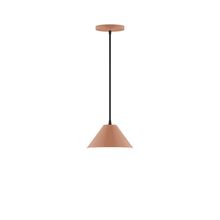 Montclair Light Works PEB421-19-C01-L10 - 8" Axis Mini Cone LED Pendant, brown and ivory houndstooth fabric cord with canopy, Terracotta