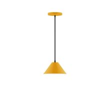 Montclair Light Works PEB421-21-C25-L10 - 8" Axis Mini Cone LED Pendant, polished copper fabric cord with canopy, Bright Yellow