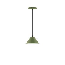 Montclair Light Works PEB421-22-C01-L10 - 8" Axis Mini Cone LED Pendant, brown and ivory houndstooth fabric cord with canopy, Fern Green