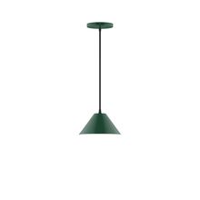 Montclair Light Works PEB421-42-C01-L10 - 8" Axis Mini Cone LED Pendant, brown and ivory houndstooth fabric cord with canopy, Forest Green