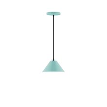 Montclair Light Works PEB421-48-C01-L10 - 8" Axis Mini Cone LED Pendant, brown and ivory houndstooth fabric cord with canopy, Sea Green