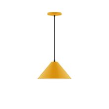 Montclair Light Works PEB422-21-C01-L12 - 12" Axis Cone LED Pendant, brown and ivory houndstooth fabric cord with canopy, Bright Yellow