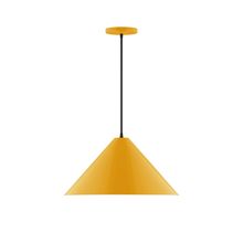 Montclair Light Works PEB423-21-C01-L13 - 18" Axis Cone LED Pendant, brown and ivory houndstooth fabric cord with canopy, Bright Yellow