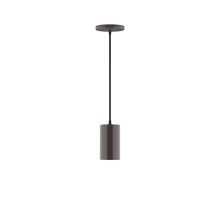 Montclair Light Works PEB425-51-C02-L10 - 3.5" x 6" Axis Mini Cylinder LED Pendant, black fabric cord with canopy, Architectural Bronz