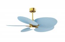 Matthews Fan Company AKTPLK-BRBR-BL - Alessandra Tropical 5-blade ceiling fan in Brushed Brass and Light Blue blades.