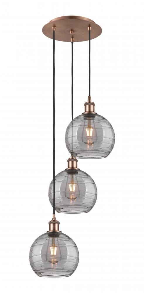 Athens Deco Swirl - 3 Light - 15 inch - Antique Copper - Cord hung - Multi Pendant