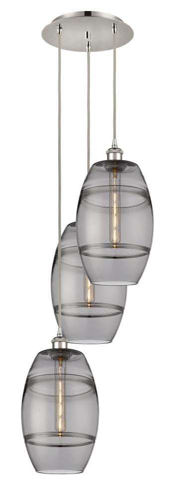 Vaz - 3 Light - 15 inch - Polished Nickel - Cord hung - Multi Pendant