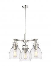  411-3CR-PN-G412-7CL - Newton Bell - 3 Light - 21 inch - Polished Nickel - Pendant