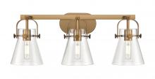 Innovations Lighting 423-3W-BB-G411-6CL - Pilaster II Cone - 3 Light - 27 inch - Brushed Brass - Bath Vanity Light