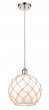  516-1P-PN-G121-10RW - Farmhouse Rope - 1 Light - 10 inch - Polished Nickel - Cord hung - Mini Pendant