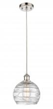  516-1P-PN-G1213-8-LED - Athens Deco Swirl - 1 Light - 8 inch - Polished Nickel - Cord hung - Mini Pendant