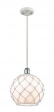  516-1P-WPC-G121-10RW - Farmhouse Rope - 1 Light - 10 inch - White Polished Chrome - Cord hung - Mini Pendant