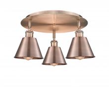 Innovations Lighting 516-3C-AC-M8-AC - Ballston - 3 Light - 18 inch - Antique Copper - Flush Mount