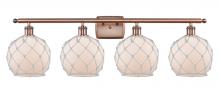  516-4W-AC-G121-8RW - Farmhouse Rope - 4 Light - 38 inch - Antique Copper - Bath Vanity Light