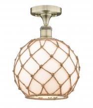  616-1F-AB-G121-10RB - Farmhouse Rope - 1 Light - 10 inch - Antique Brass - Semi-Flush Mount