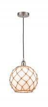  616-1P-SN-G121-10RB - Farmhouse Rope - 1 Light - 10 inch - Brushed Satin Nickel - Cord hung - Mini Pendant