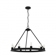 Hunter 19030 - Hunter Saddlewood Natural Black Iron 9 Light Chandelier Ceiling Light Fixture