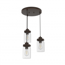 Hunter 19157 - Hunter Devon Park Onyx Bengal with Clear Glass 3 Light Pendant Cluster Ceiling Light Fixture