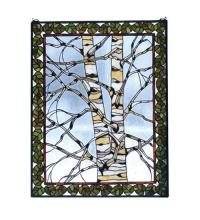 Meyda White 73265 - 28"W X 36"H Birch Tree in Winter Stained Glass Window